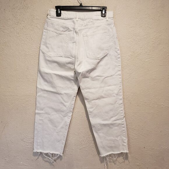 Pull&Bear Slim Denim Fit Mom Raw Hem Jean, Women's Size 8 - White - Picture 7 of 11